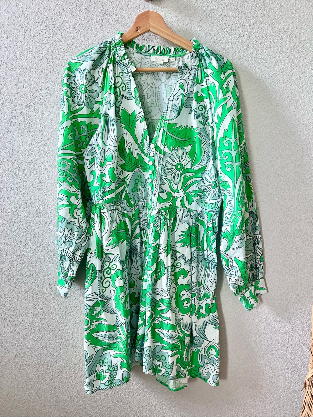 Anthropologie Forever That Girl Printed Tunic Dress Size Small Green Floral